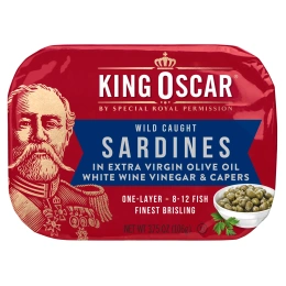 King Oscar, сардины дикого улова, в нерафинированном оливковом масле высшего качества, с белым винным уксусом и каперсами, 106 г (3,75 унции)