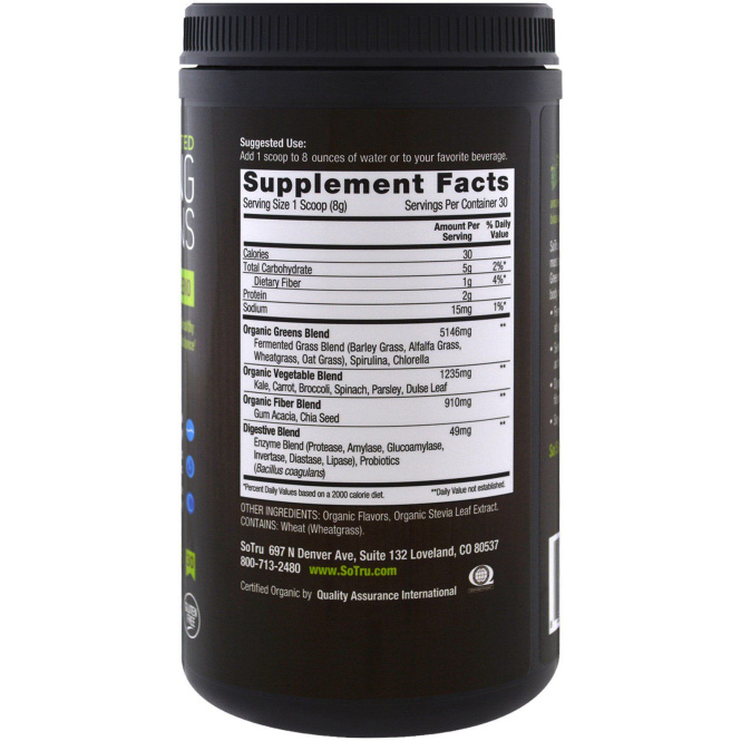 SoTru, Органическая ферментированная зелень, 8,46 унц. (240 г)