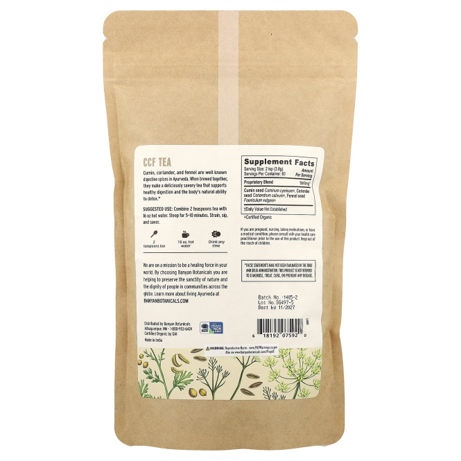 Banyan Botanicals, CCF Tea, без кофеина, 227 г (0,5 фунта)