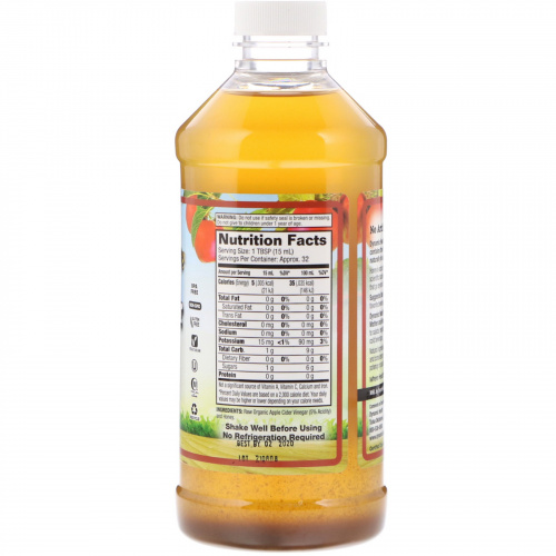 Dynamic Health  Laboratories, Цельный яблочный уксус с уксусной маткой и медом, 16 ж. унц. (473 мл)
