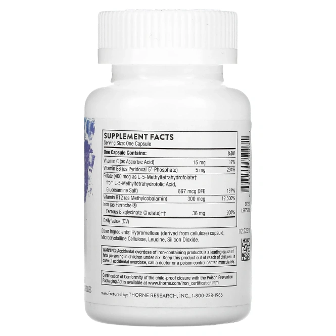 Железо с кофакторами, Ferrasorb, Thorne Research, 60 капсул