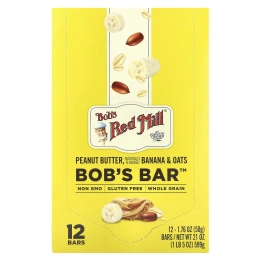 Bob's Red Mill, Bob's Bar ™, арахисовая паста, банан и овес, 12 батончиков по 50 г (1,76 унции)