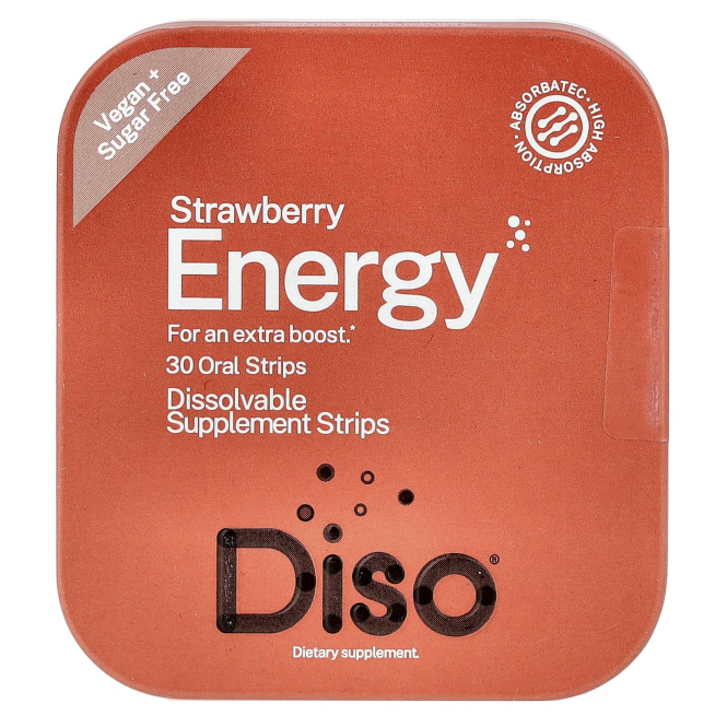Diso, Energy, клубника, 30 полосок для полости рта