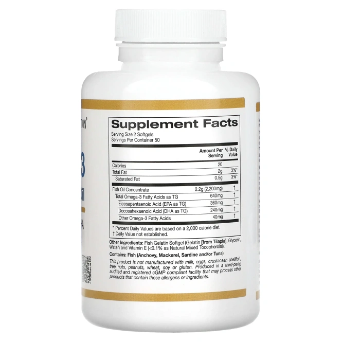 Рыбий жир California Gold Nutrition Омега-3 высшего качества, 100 желатиновых капсул