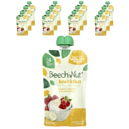 Beech-Nut, завтрак, для детей от 12 месяцев, йогурт с бананом и ягодами, 12 паучей по 99 г (3,5 унции)