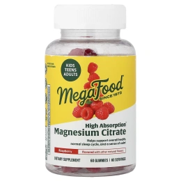 MegaFood, жевательные таблетки с цитратом магния, малина, 60 жевательных таблеток (100 мг в 1 жевательной таблетке)