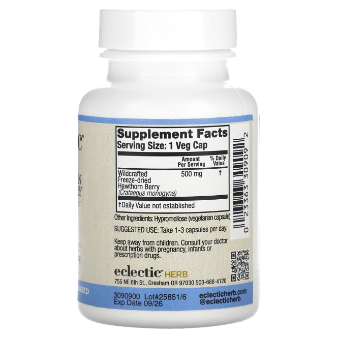 Eclectic Institute, Боярышник, 500 мг,  90 растительных капсул
