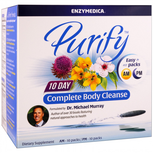 Enzymedica, Очищение, десятидневный курс полной очистки организма, 10 пакетиков до полудня / 10 пакетиков после полудня