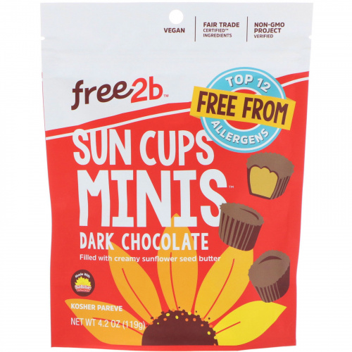 Free2B, Конфеты Sun Cups Minis, темный шоколад, 4,2 унций (119 г)