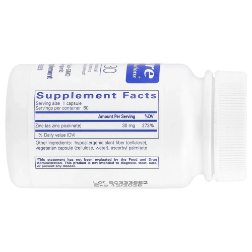 Pure Encapsulations, Цинк 30`` 60 капсул