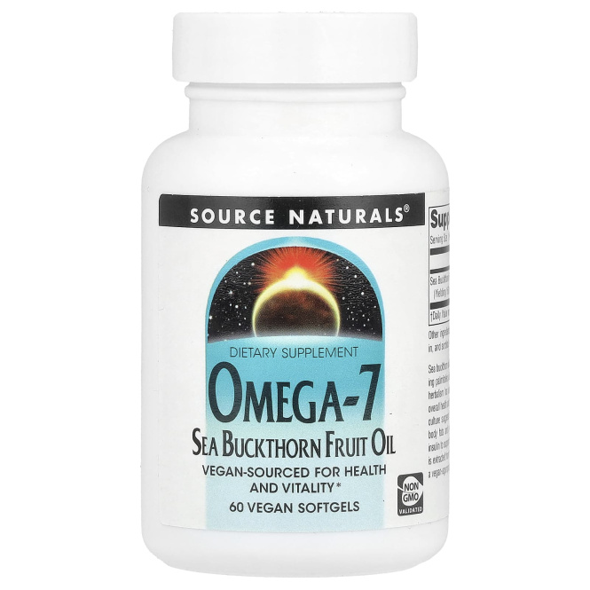 Source Naturals, Омега-7, масло ягод облепихи, 60 капсул растительного происхождения