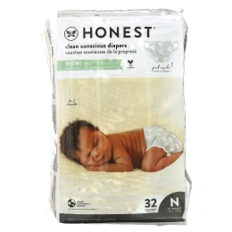 The Honest Company, Honest Diapers, Super-Soft Liner, Newborn, Pandas, Up to 10 Pounds, 32 Diapers