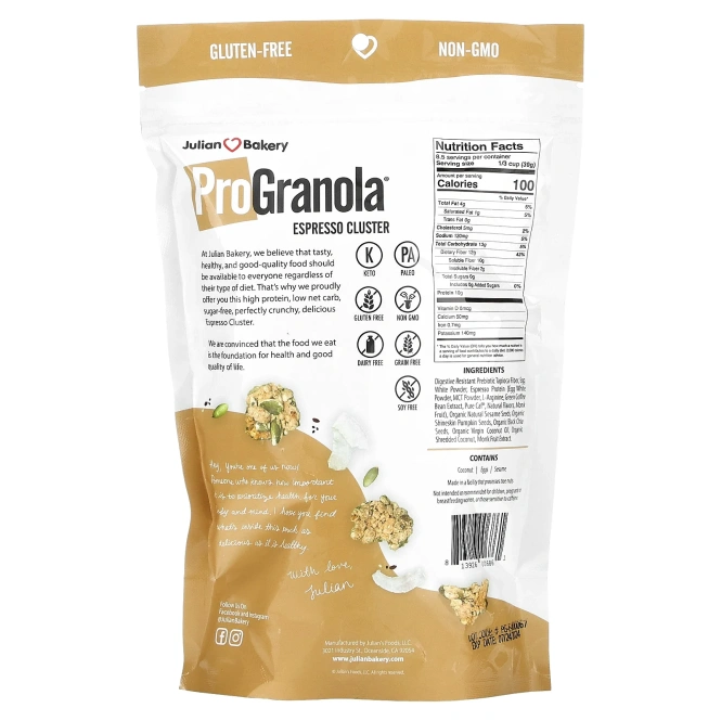 Julian Bakery, ProGranola, эспрессо, 255 г (9 унций)