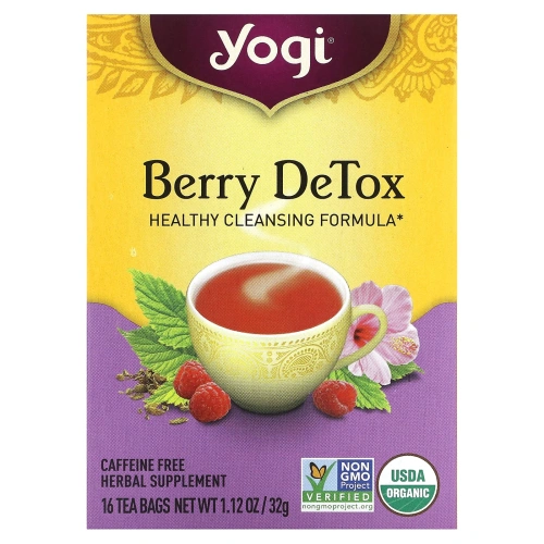 Yogi Tea, Berry DeTox, Без кофеина, 16 чайных пакетиков, 1.12 унций (32 г)