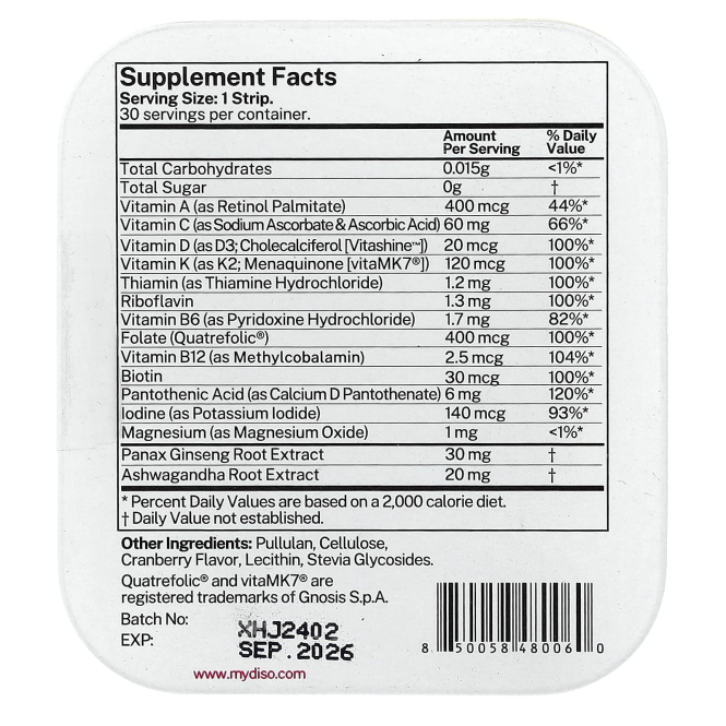 Diso, M-Vit, клюква, 30 полосок для полости рта