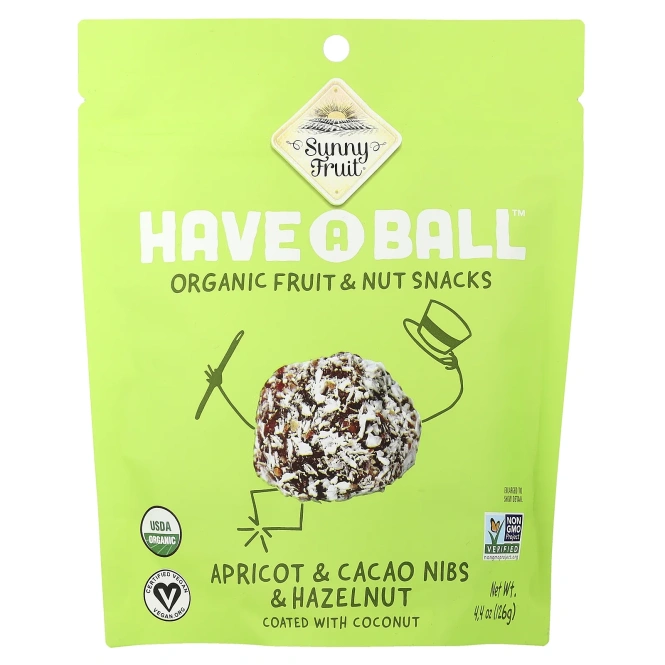 Sunny Fruit, have A Ball™, органические снеки с фруктами и орехами, абрикос, ядра какао-бобов и фундук, 126 г (4,4 унции)