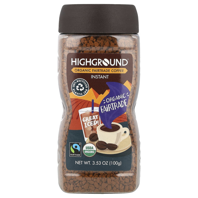 Highground Coffee, Органический растворимый кофе, средний, 100 г