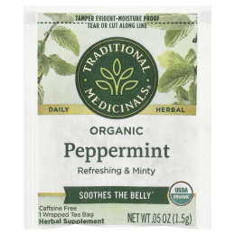 Traditional Medicinals, органическая перечная мята, без кофеина, 16 чайных пакетиков, 24 г (0,85 унции)