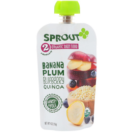 Sprout Organic, Детское питание, 2-я ступень, банан, слива, черника, киноа, 113 г