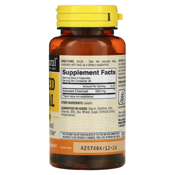 Mason Natural, Активированный Растительный Уголь, 60 Капсул