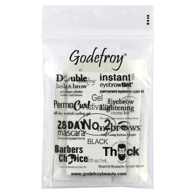 Godefroy, Мгновенный оттенок для бровей, Natural Black, 3 комплекта для нанесения