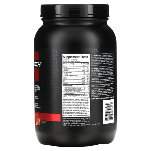 Muscletech, Nitro-Tech, сывороточный изолят + смесь для роста сухой мышечной массы, клубничный вкус, 907 г (2 фунта)