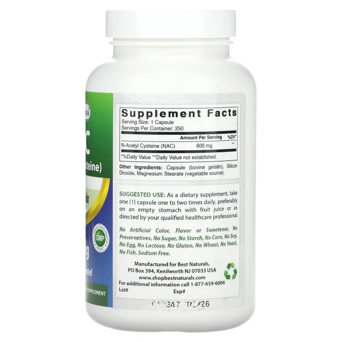 Best Naturals, NAC, 600 мг, 250 капсул