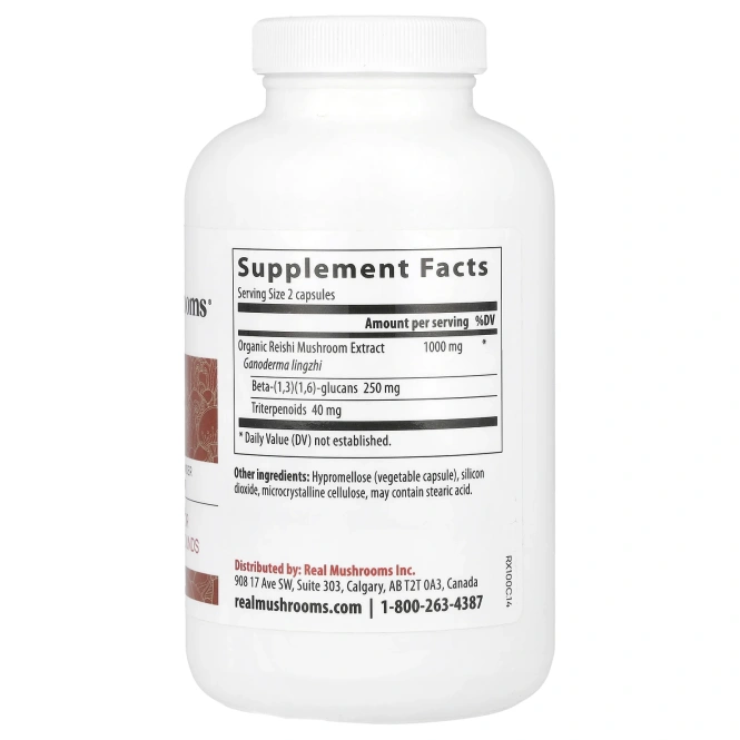 Real Mushrooms, Рейши, экстракт грибов в порошке, 200 капсул