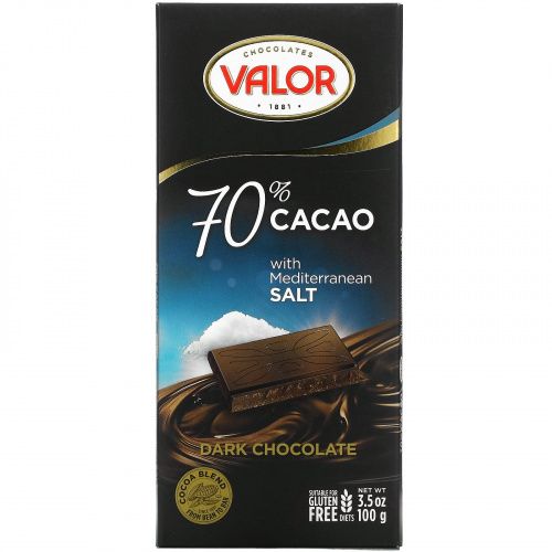 Valor, Dark Chocolate, 70% Cacao with Mediterranean Salt, 3.5 oz (100 g)