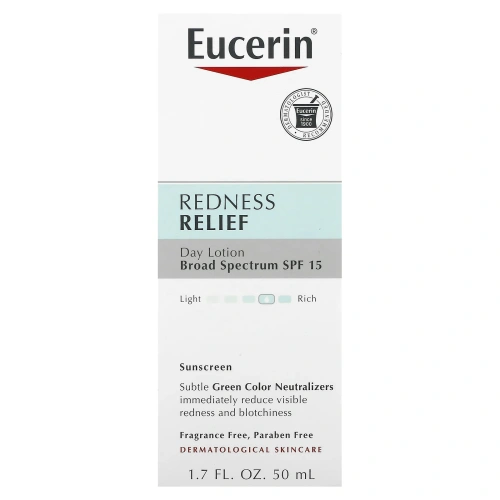 Eucerin, "Избавление от покраснения", ежедневный улучшающий лосьон с SPF 15, без запаха, 1.7 жидких унций (50 мл)
