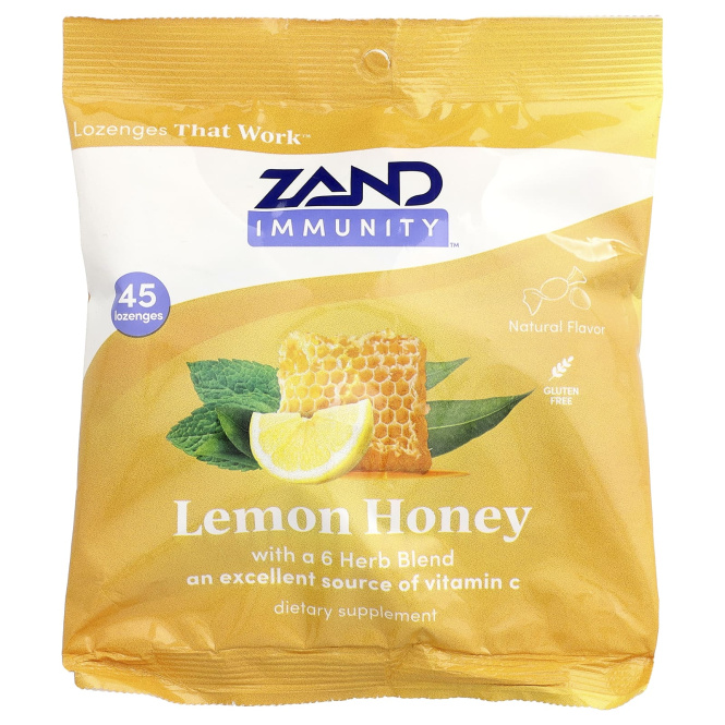 Zand, Immunity ™, леденцы с лимоном и медом, 45 пастилок