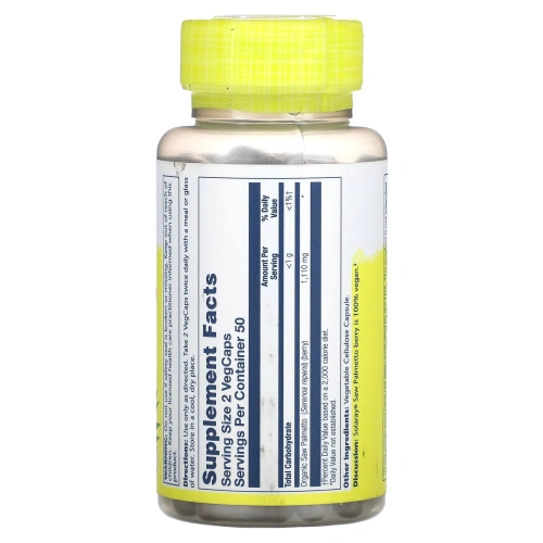 Solaray, органически выращенная сереноя, 555 мг, 100 растительных капсул