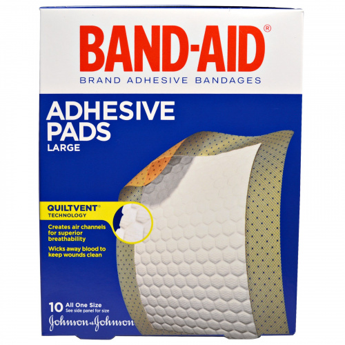 Band Aid, Adhesive Bandages, Adhesive Pads, Large, 10 Pads