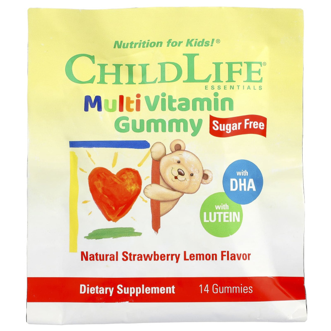 ChildLife Essentials, Мультивитаминные жевательные таблетки, натуральная клубника и лимон, 14 жевательных таблеток