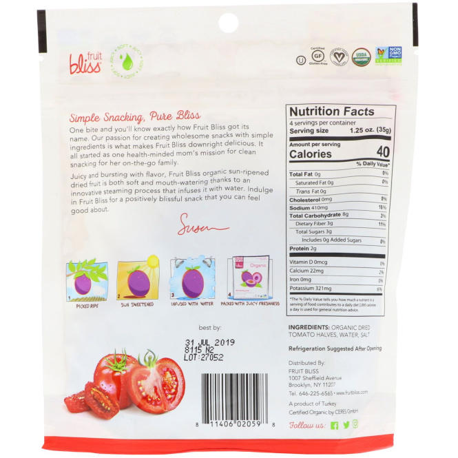 Fruit Bliss, Organic & Dried Tomato Halves, 5 oz (142 g)