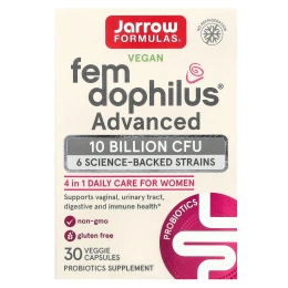 Jarrow Formulas, Vegan Fem Dophilus, улучшенная формула, 10 млрд КОЕ, 30 вегетарианских капсул
