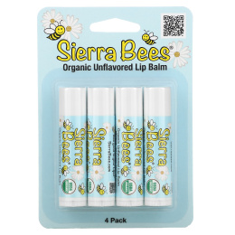 Sierra Bees, Органические бальзамы для губ, без ароматизаторов, 4 в упаковке, .15 унц. (4,25 г) в каждом