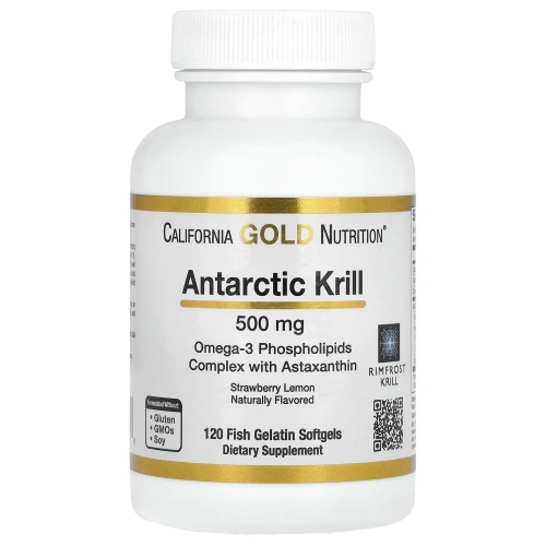 California Gold Nutrition, Жир арктического криля, с астаксантином, RIMFROST, натуральный клубничный и лимонный вкус, 500 мг, 120 желатиновых капсул-рыбок