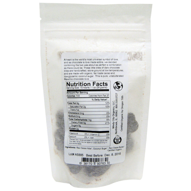 Rawmio, Сердечки из темного шоколада, 2 унции (57 г)