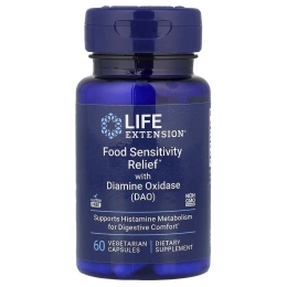 Life Extension, средство от чувствительности к пищевым продуктам, с диаминоксидазой (DAO), 60 вегетарианских капсул (4,3 мг в 1 капсуле)