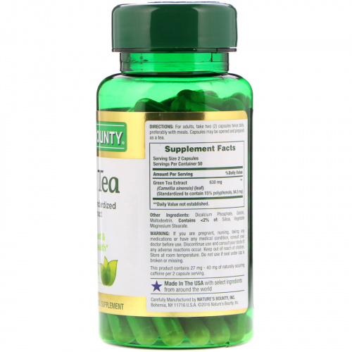 Nature's Bounty, Зеленый чай, 315 мг, 100 капсул