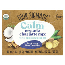 Four Sigmatic, Calm, смесь для приготовления органического латте с грибами рейши, без кофеина, 10 пакетиков по 6 г (0,21 унции)