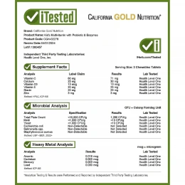 California Gold Nutrition, жевательные мультивитамины с пробиотиками, ферментами, витаминами A и C для детей, фруктовое ассорти, 60 вегетарианских таблеток