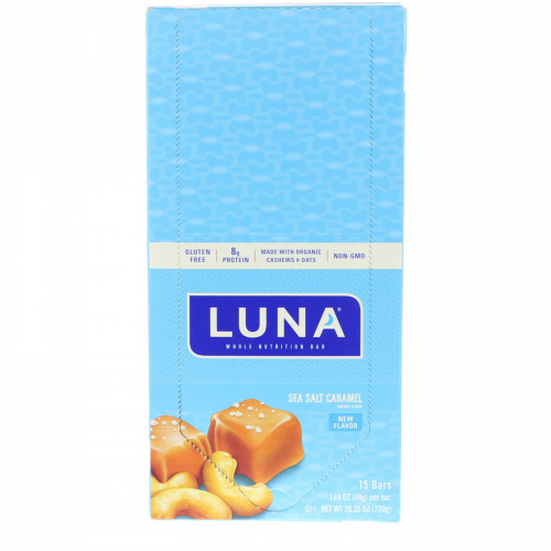 Clif Bar, Luna, Whole Nutrition Bar, Sea Salt Caramel, 15 Bars, 1.69 oz (48 g) Each