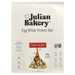 Julian Bakery, Протеиновый батончик из яичного белка, арахисовая паста, 12 батончиков по 60 г