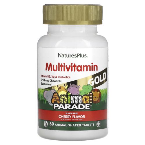 Nature's Plus, Source of Life, Animal Parade Gold, жевательные мультивитамины с микроэлементами для детей, со вкусом вишни, 60 таблеток в форме животных