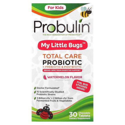 Probulin, For Kids, My Little Bugs, Total Care Probiotic + Prebiotic & Postbiotic, Watermelon , 30 Chewable Tablets