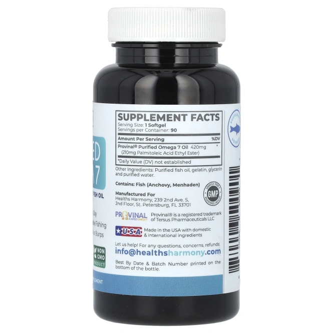 Healths Harmony, очищенная омега-7, 90 мягких таблеток
