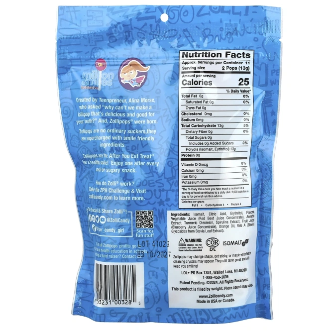 Zollipops, The Clean Teeth Pops®, леденцы с фруктовыми вкусами, 23–25 леденцов, 142 г (5,2 унции)