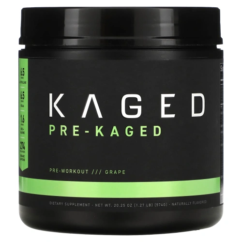 Kaged Muscle, PRE-KAGED, предтренировочный продукт премиального качества, со вкусом винограда, 574 г (1,27 фунта)